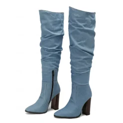 Women's Brown Over The Knee Slouchy Boots - Chunky Heel, Pointed Toe, Stylish Casual Fall and Winter Footwear