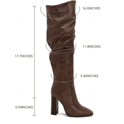 Women's Brown Over The Knee Slouchy Boots - Chunky Heel, Pointed Toe, Stylish Casual Fall and Winter Footwear