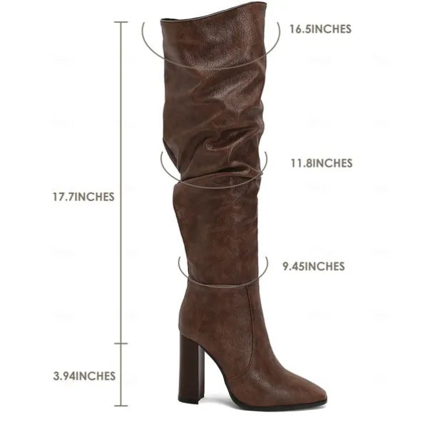 Women's Brown Over The Knee Slouchy Boots - Chunky Heel, Pointed Toe, Stylish Casual Fall and Winter Footwear