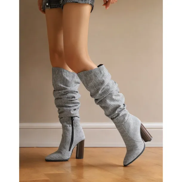 Women's Brown Over The Knee Slouchy Boots - Chunky Heel, Pointed Toe, Stylish Casual Fall and Winter Footwear