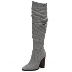 Women's Brown Over The Knee Slouchy Boots - Chunky Heel, Pointed Toe, Stylish Casual Fall and Winter Footwear