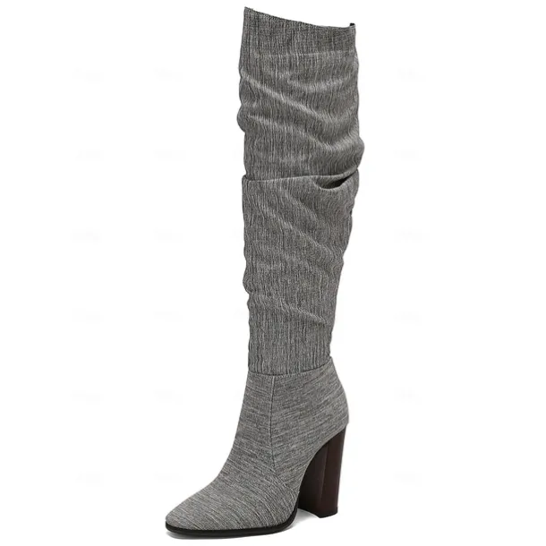 Women's Brown Over The Knee Slouchy Boots - Chunky Heel, Pointed Toe, Stylish Casual Fall and Winter Footwear