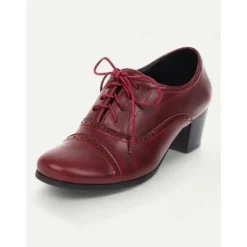 Women's Brown Oxford Shoes with Lace-Up & Brogue Detailing - Classic Mid-Heel for Professional & Vintage Casual Wear
