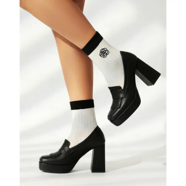 Women's Brown Platform Loafer Heels with Tassel Fringe – Retro Chunky Block High Heel Shoes for Casual and Party Wear