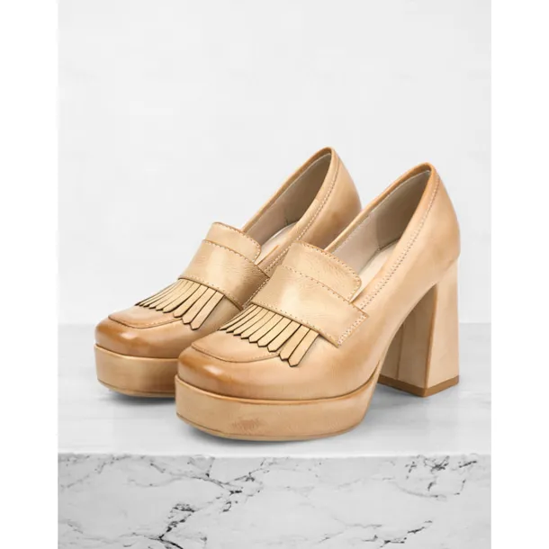 Women's Brown Platform Loafer Heels with Tassel Fringe – Retro Chunky Block High Heel Shoes for Casual and Party Wear