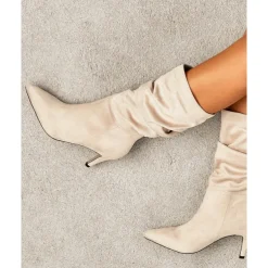 Women's Brown Suede Slouchy Mid-Calf Boots - Elegant Pointed Toe Stiletto Heels, Perfect for Autumn Casual and Party Outfits