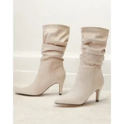 Women's Brown Suede Slouchy Mid-Calf Boots - Elegant Pointed Toe Stiletto Heels, Perfect for Autumn Casual and Party Outfits