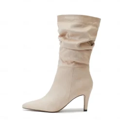 Women's Brown Suede Slouchy Mid-Calf Boots - Elegant Pointed Toe Stiletto Heels, Perfect for Autumn Casual and Party Outfits