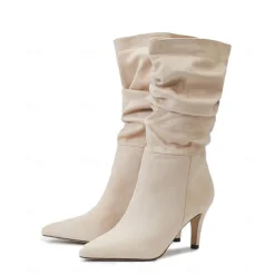 Women's Brown Suede Slouchy Mid-Calf Boots - Elegant Pointed Toe Stiletto Heels, Perfect for Autumn Casual and Party Outfits