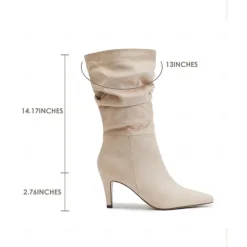 Women's Brown Suede Slouchy Mid-Calf Boots - Elegant Pointed Toe Stiletto Heels, Perfect for Autumn Casual and Party Outfits