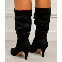 Women's Brown Suede Slouchy Mid-Calf Boots - Elegant Pointed Toe Stiletto Heels, Perfect for Autumn Casual and Party Outfits