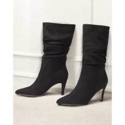 Women's Brown Suede Slouchy Mid-Calf Boots - Elegant Pointed Toe Stiletto Heels, Perfect for Autumn Casual and Party Outfits