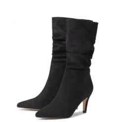 Women's Brown Suede Slouchy Mid-Calf Boots - Elegant Pointed Toe Stiletto Heels, Perfect for Autumn Casual and Party Outfits