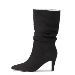 Women's Brown Suede Slouchy Mid-Calf Boots - Elegant Pointed Toe Stiletto Heels, Perfect for Autumn Casual and Party Outfits