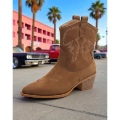 Women's Brown Suede Western Cowboy Boots - Comfortable Walking Mid-Calf Pointed Toe Block Heel Boots for Ladies, Bohemian Style, Ideal for Music Festivals, Rodeos, and Fall Outfits