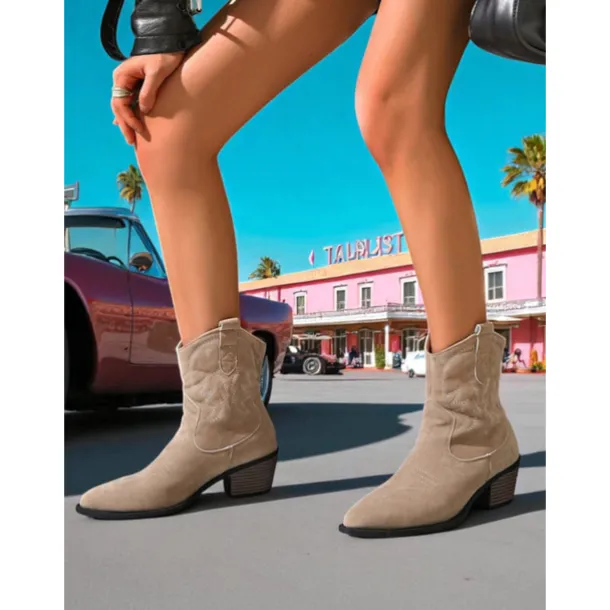 Women's Brown Suede Western Cowboy Boots - Comfortable Walking Mid-Calf Pointed Toe Block Heel Boots for Ladies, Bohemian Style, Ideal for Music Festivals, Rodeos, and Fall Outfits