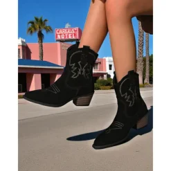 Women's Brown Suede Western Cowboy Boots - Comfortable Walking Mid-Calf Pointed Toe Block Heel Boots for Ladies, Bohemian Style, Ideal for Music Festivals, Rodeos, and Fall Outfits