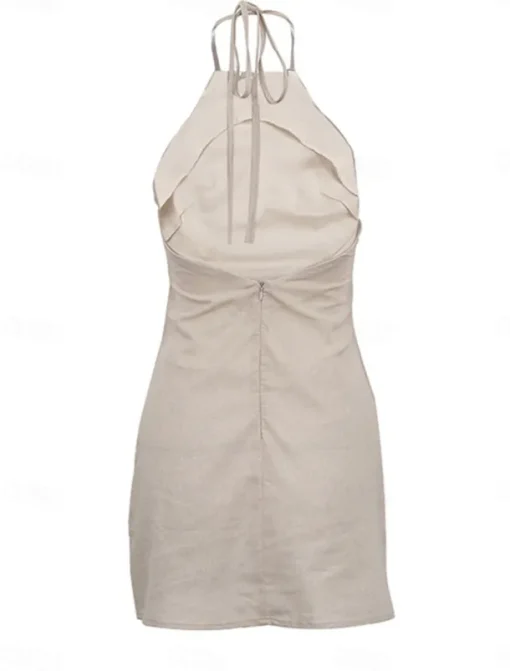 Women's Brown Summer Spring Mini Dress Cotton Linen Dresses Casual Dress Strap Dress Basic Modern Vacation Daily Weekend Loose Fit Plain Halter Neck