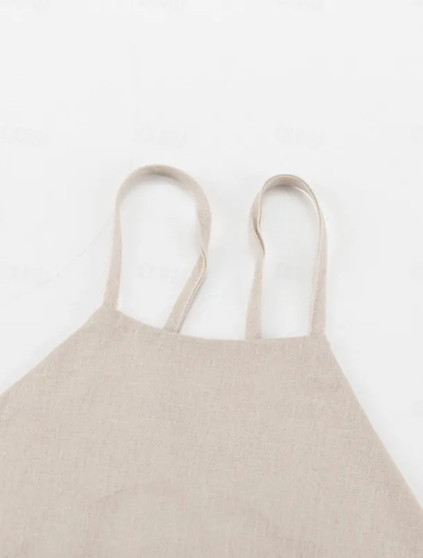 Women's Brown Summer Spring Mini Dress Cotton Linen Dresses Casual Dress Strap Dress Basic Modern Vacation Daily Weekend Loose Fit Plain Halter Neck