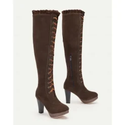 Women's Brown Victorian Lace-Up Knee-High Boots - Retro Style with Platform Heel, Perfect for Cosplay and Vintage-Inspired Outfits