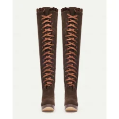 Women's Brown Victorian Lace-Up Knee-High Boots - Retro Style with Platform Heel, Perfect for Cosplay and Vintage-Inspired Outfits
