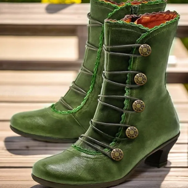 Women's Brown Vintage Victorian Lace-Up Ankle Boots with Button Details and Mid Heel for Cosplay, Historical Reenactments, and Everyday Wear