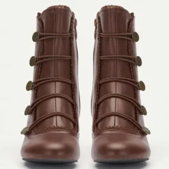 Women's Brown Vintage Victorian Lace-Up Ankle Boots with Button Details and Mid Heel for Cosplay, Historical Reenactments, and Everyday Wear