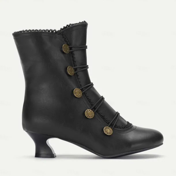 Women's Brown Vintage Victorian Lace-Up Ankle Boots with Button Details and Mid Heel for Cosplay, Historical Reenactments, and Everyday Wear