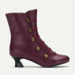 Women's Brown Vintage Victorian Lace-Up Ankle Boots with Button Details and Mid Heel for Cosplay, Historical Reenactments, and Everyday Wear