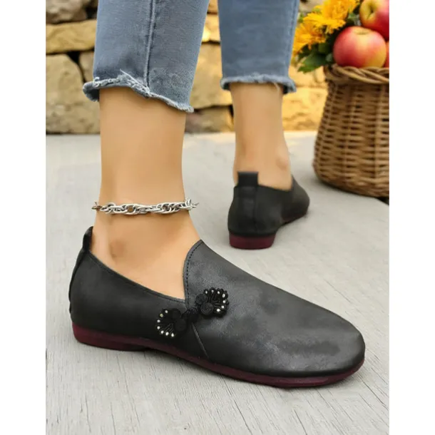 Women's Brown Wide Toe Vintage Loafers with Bowknot – Soft Flexible Slip-On Casual Shoes for Travel, Weekend Shopping and Outdoor Relaxation