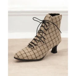 Women's Burgundy Lace-Up Victorian Ankle Boots – Elegant Suede Heeled Footwear for Formal Occasions and Vintage Style