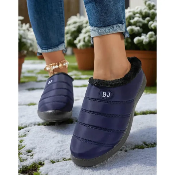Women's Burgundy Waterproof Winter Slip-On Shoes – Warm Fur-Lined Anti-Slip Mules for Snowy Days, Outdoor Errands and Casual Daily Wear