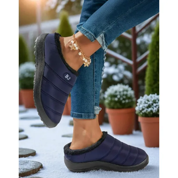 Women's Burgundy Waterproof Winter Slip-On Shoes – Warm Fur-Lined Anti-Slip Mules for Snowy Days, Outdoor Errands and Casual Daily Wear