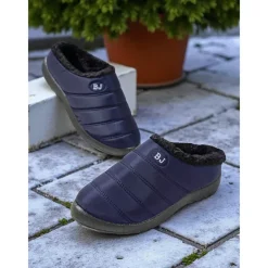 Women's Burgundy Waterproof Winter Slip-On Shoes – Warm Fur-Lined Anti-Slip Mules for Snowy Days, Outdoor Errands and Casual Daily Wear