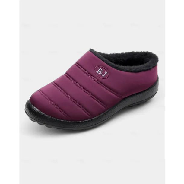 Women's Burgundy Waterproof Winter Slip-On Shoes – Warm Fur-Lined Anti-Slip Mules for Snowy Days, Outdoor Errands and Casual Daily Wear