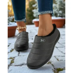 Women's Burgundy Waterproof Winter Slip-On Shoes – Warm Fur-Lined Anti-Slip Mules for Snowy Days, Outdoor Errands and Casual Daily Wear