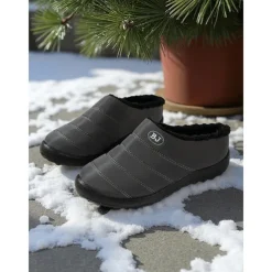 Women's Burgundy Waterproof Winter Slip-On Shoes – Warm Fur-Lined Anti-Slip Mules for Snowy Days, Outdoor Errands and Casual Daily Wear