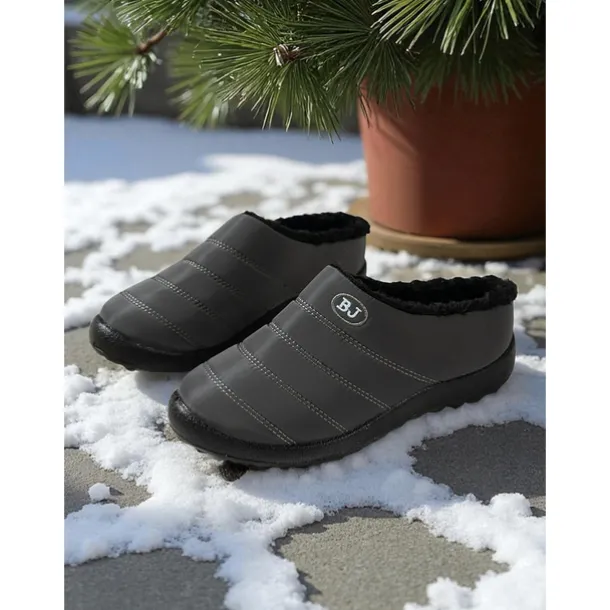 Women's Burgundy Waterproof Winter Slip-On Shoes – Warm Fur-Lined Anti-Slip Mules for Snowy Days, Outdoor Errands and Casual Daily Wear