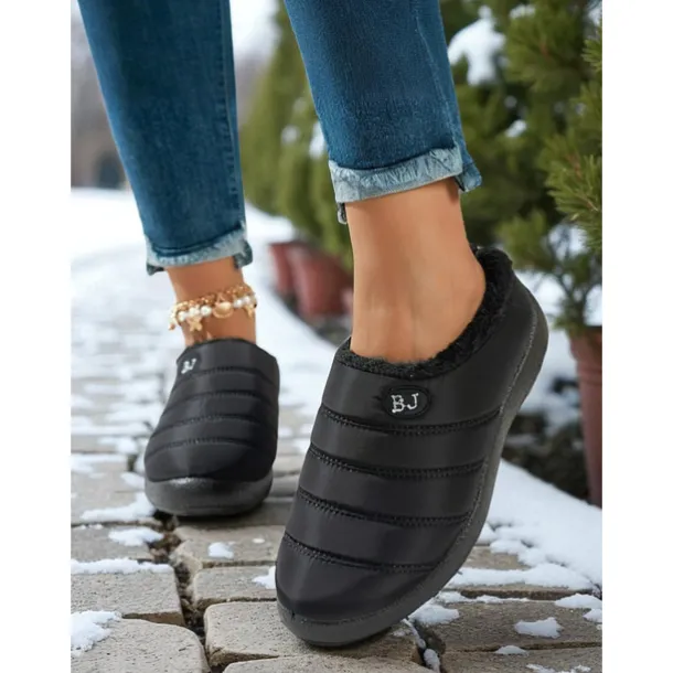 Women's Burgundy Waterproof Winter Slip-On Shoes – Warm Fur-Lined Anti-Slip Mules for Snowy Days, Outdoor Errands and Casual Daily Wear