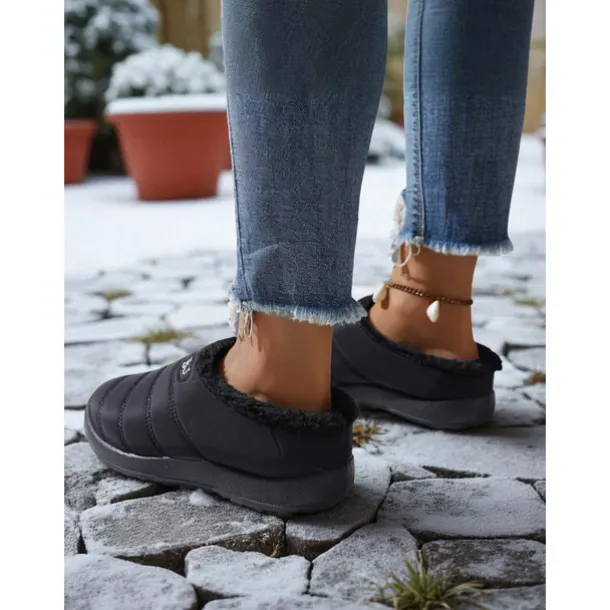 Women's Burgundy Waterproof Winter Slip-On Shoes – Warm Fur-Lined Anti-Slip Mules for Snowy Days, Outdoor Errands and Casual Daily Wear