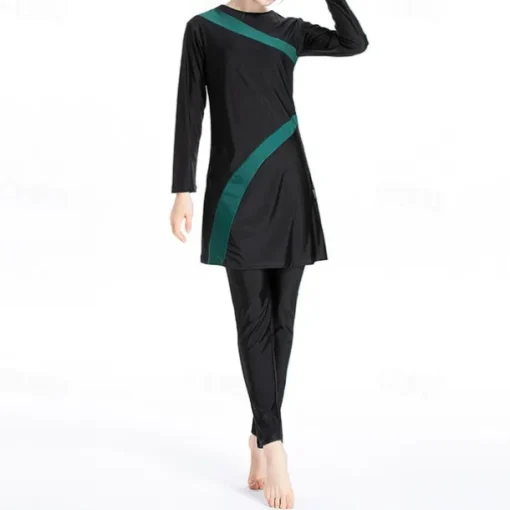 Women's Burkini Hijab Swimsuit Full Coverage UPF50+ Long Sleeve Bathing Suit 3-Piece Modest Swimwear Swimming Beach Water Sports Patchwork Spring Summer Autumn