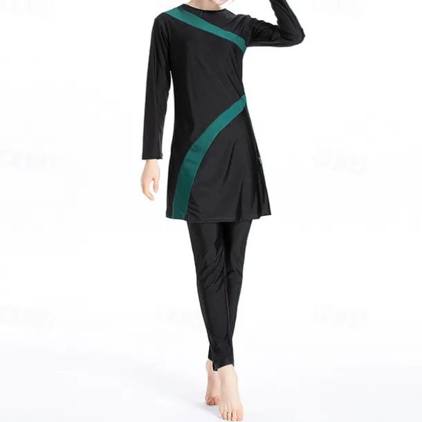 Women's Burkini Hijab Swimsuit Full Coverage UPF50+ Long Sleeve Bathing Suit 3-Piece Modest Swimwear Swimming Beach Water Sports Patchwork Spring Summer Autumn