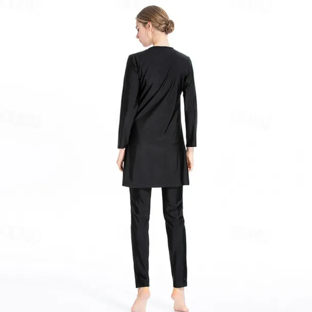 Women's Burkini Hijab Swimsuit Full Coverage UPF50+ Long Sleeve Bathing Suit 3-Piece Modest Swimwear Swimming Beach Water Sports Patchwork Spring Summer Autumn