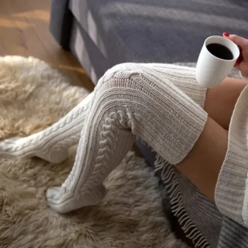 Women's Cable Knit Knee-High Winter Extra Long Winter Stockings Thicker Over Knee Socks No Show Leg Warmers