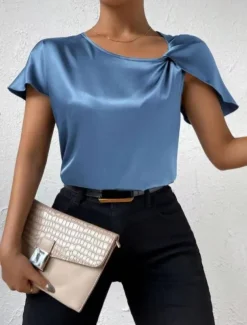 Women's Camisole Tank Top Solid Color Elegant Stylish Short Sleeve V Neck Regular Tops Wedding Guest Work Black Pink Navy Blue Green Khaki Summer Spring