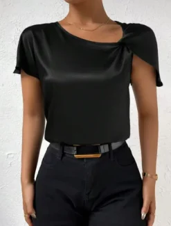 Women's Camisole Tank Top Solid Color Elegant Stylish Short Sleeve V Neck Regular Tops Wedding Guest Work Black Pink Navy Blue Green Khaki Summer Spring