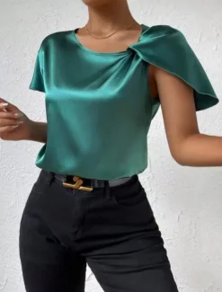 Women's Camisole Tank Top Solid Color Elegant Stylish Short Sleeve V Neck Regular Tops Wedding Guest Work Black Pink Navy Blue Green Khaki Summer Spring