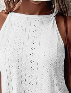 Women's Camisole Tank Top Solid Color Stylish Casual Sleeveless Halter Neck Regular Tops Daily Eyelet Black White Sky Blue Summer
