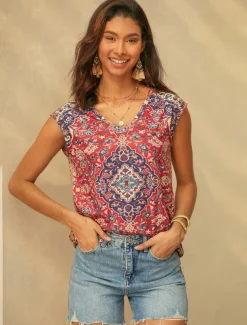Women's Camisole Tank Top Basic Print Sleeveless Regular Tops V Neck Casual Red Blue Purple Green