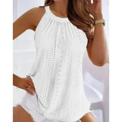 Women's Camisole Tank Top Halter Top Sleeveless Lace Cut-Out Elastic Soft High Neck Summer Casual Teal Lightweight Versatile Beachwear